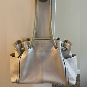 Tignanello Silver Leather Shoulder Purse